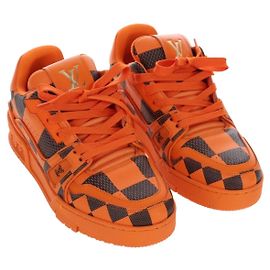 LOUIS VUITTON Damier Pop LV Trainer Shoes 24 Orange 1ACN5S LV Auth BA15776M