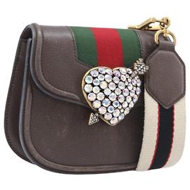 Borsa a tracolla GUCCI Web Sherry Line in pelle marrone e oro 500756 Auth 206277M
