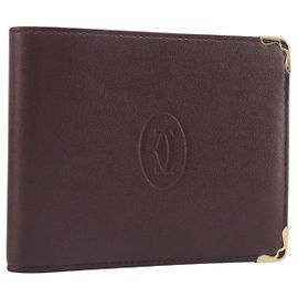 Cartier Bifold Wallet Leder Bordeaux Goldfarben Auth BA16126V