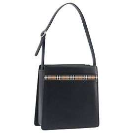 BURBERRY Shoulder Bag Leather Black Silver Auth 206797A