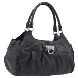 Salvatore Ferragamo Gancini Handtasche aus Leder Schwarz Silber authentisch 205234V
