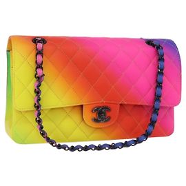 CHANEL Chain Matelasse 25 Shoulder Bag Calf Skin Rainbow CC Auth 167787SM
