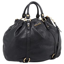 Bolsa de Mão Miu Miu em Couro 2way Preta Dourada Auth 167723M