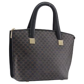 Céline Bolso de mano CELINE Macadam PVC Negro Tono Dorado Auth 207706