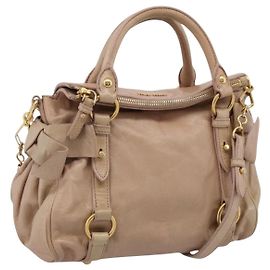 Miu Miu Vitellolux Handtasche Leder 2way Rosa Goldton Auth 207597V
