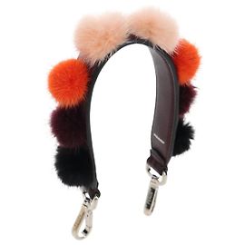 FENDI Shoulder Strap Fur 15"" Bordeaux Silver Auth BA16008M