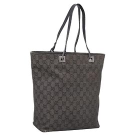 GUCCI GG Canvas Tote Bag Gray Silver 31243 Auth 206920
