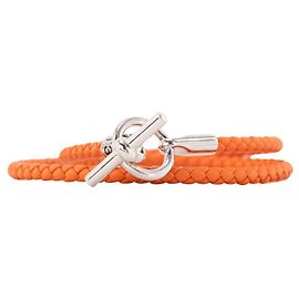 HERMÈS - Bracelete Glénan double tour Hermès em couro laranja (T3)