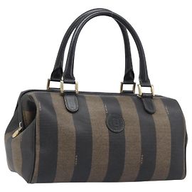 FENDI Pecan Canvas Hand Bag PVC Black Brown