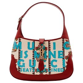 Bolsa Hobo Pequena Gucci Jackie 1961 em Couro e Lona Vermelha