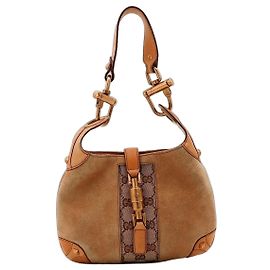 Sac hobo Gucci Jackie en daim beige et toile monogramme