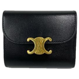 Céline Celine Tri-Fold Portemonnaie aus schwarzem Leder