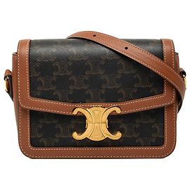 Céline Celine Brown Teen Triomphe Coated Canvas and Calfskin Triomphe Crossbody
