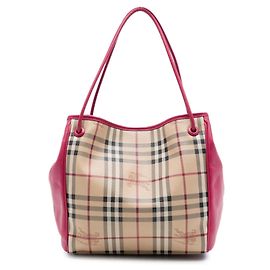 Borsa tote Burberry Beige Small Haymarket Check in tela rivestita e pelle di vitello Canterbury