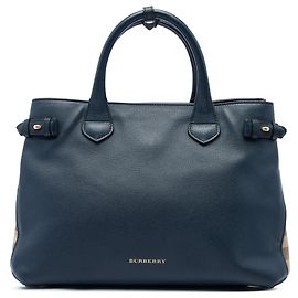 Burberry Blue Medium Leather and House Check Banner Satchel