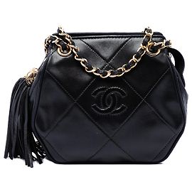 Chanel Black CC Quilted Lambskin Tassel Crossbody