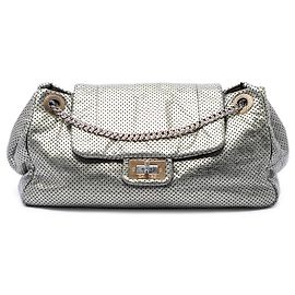 Chanel Silver Metallic Perforated Calfskin Reissue 2.55 Drill Accordion Flap