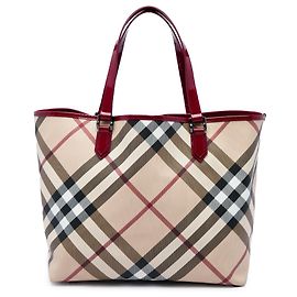 Borsa Tote Burberry Beige Supernova Check in tela rivestita