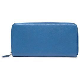 Prada Blue Saffiano Zip Around Travel Organizer Wallet
