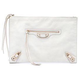 Clutch Balenciaga Motocross Classic Metallic Edge in pelle di capra bianca