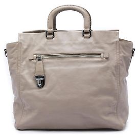 Bolso Satchel Prada de piel de becerro beige con bolsillo frontal
