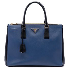 Borsa Prada Blue Medium Bicolor Saffiano Lux Galleria Double Zip Satchel