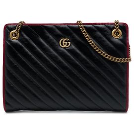 Borsa a tracolla Gucci Black GG Marmont Bicolor Matelassé in pelle di vitello diagonale Torchon