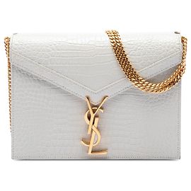 Autre Marque Bolso Saint Laurent Cassandra con cierre de monograma en piel con relieve de cocodrilo blanco