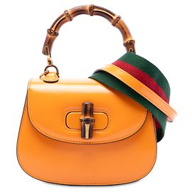 Gucci Orange Mini Calfskin Web 1947 Bamboo Top Handle Bag