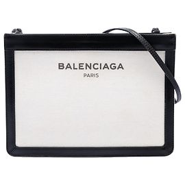 Balenciaga Pochette Crossbody in tela marrone e blu navy