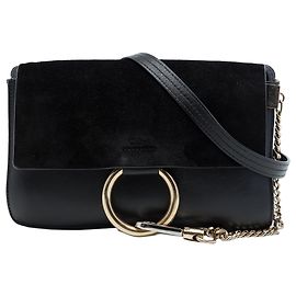 Chloé Faye Kleine Crossbody-Tasche aus Wildleder und Kalbsleder in Schwarz