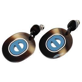 Pendientes Hermès Fidelio Village Drop Bullet Back de cuerno de búfalo negro lacado y paladio