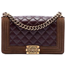 Chanel Red Old Medium Nubuck Trimmed Quilted Aged Calfskin Boy Flap