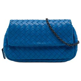Bottega Veneta Mini Borsa a Tracolla Espandibile in Nappa Intrecciato Blu con Catena