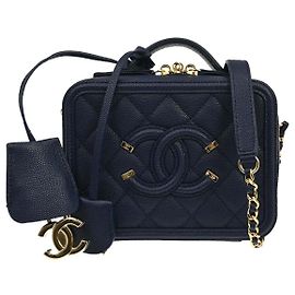 Chanel Filigree Vanity Case Quilted Caviar Medium