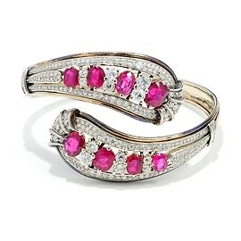 Autre Marque Rubin Armreif Weißgold 585/14K 10 ct Rubine 6 ct Diamanten 42 g Luxus 18cm