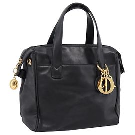 Bolsa Christian Dior em couro preto e ouro Auth 205255A