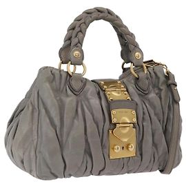 Bolsa de Mão Miu Miu Matelassé em Couro 2way Cinza Dourado Auth 167719M