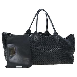 BOTTEGA VENETA INTRECCIATO Cabas GM Boston Bag Leather Black Auth am12609V