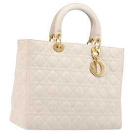 Bolsa Christian Dior Canage Couro Branco Ouro Auth bs37499