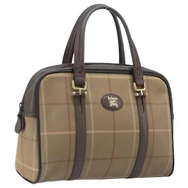 Bolsa Boston Burberrys Nova Check Canvas Beige Gold Auth 206740