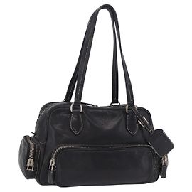 PRADA Hand Bag Leather Black Silver Auth 207680