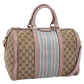 Bolsa Boston GUCCI GG Canvas Sherry Line 2way Bege Tom Dourado 247205 Auth LN056A