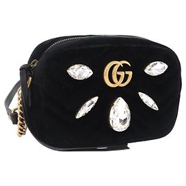 Bolso de Hombro con Cadena GUCCI GG Marmont Terciopelo Negro Tono Dorado 448065 Auth LN060V