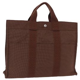 Hermès HERMES Her Line MM Hand Bag Canvas Brown Silver Auth 207690A