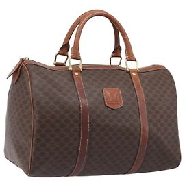 Céline Bolso Boston CELINE Macadam Canvas PVC Cuero Marrón Oro Auth 205213V