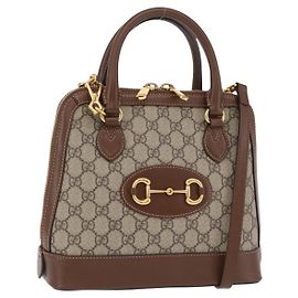 GUCCI GG Supreme Horsebit 1955 Handtasche PVC 2way Beige Gold 621220 Auth 206416V