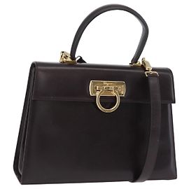Borsa Salvatore Ferragamo Gancini in pelle 2way marrone scuro oro autentica 205246A