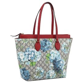 Borsa Tote GUCCI GG Supreme Blooms PVC Navy Gold Tone 415721 Auth LN048V