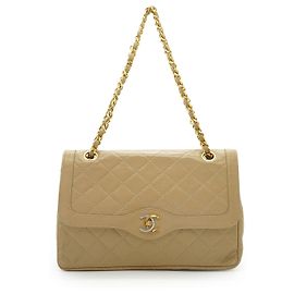 Chanel Bolsa de Ombro Vintage em pele de cordeiro matelassê Paris Limited Edition bicolor com corrente CC